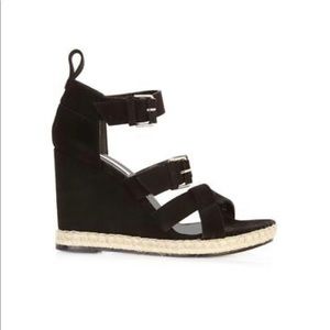 BALENCIAGA Black rope track suede wedge sandals